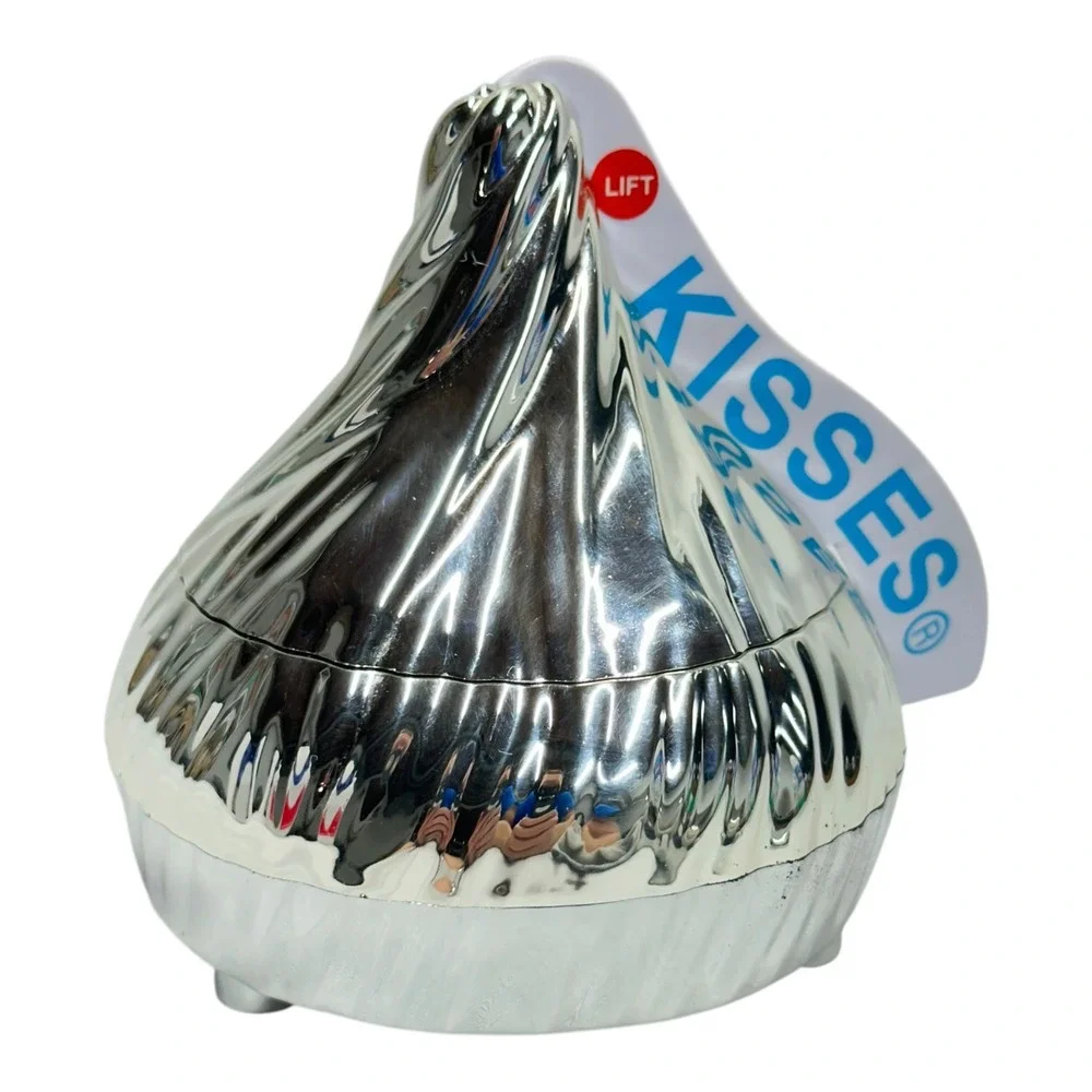 Hersheys Kisses Musical Candy Dish Silver Chrome Collectible Hinged Lid Works